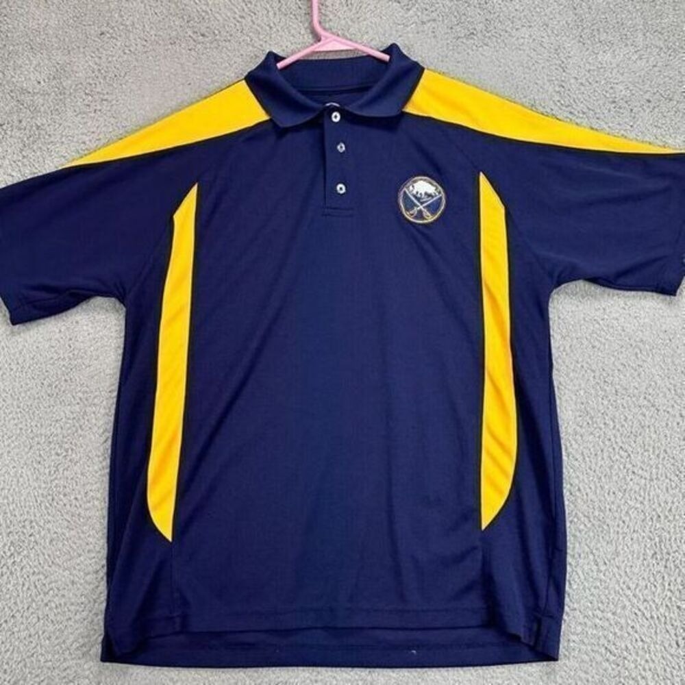 Buffalo Sabres Shirt Adult Medium Polo Blue Yellow Hockey Team Rugby Mens NHL